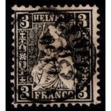 1862 - Schweiz - AFA 34 - Frimærke - Siddende Helvetia - 3 c. sort - Stemplet.